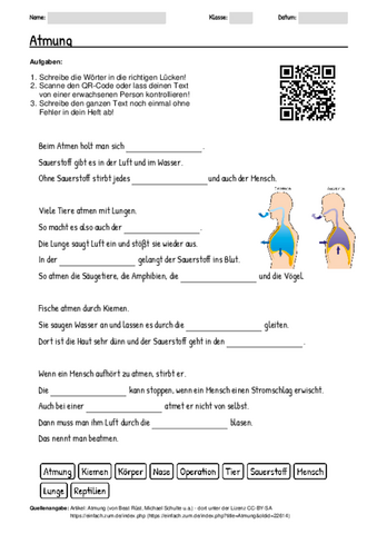 Arbeitsblatt zum Thema "Atmung (einfache Sprache)" | Unterricht.Schule